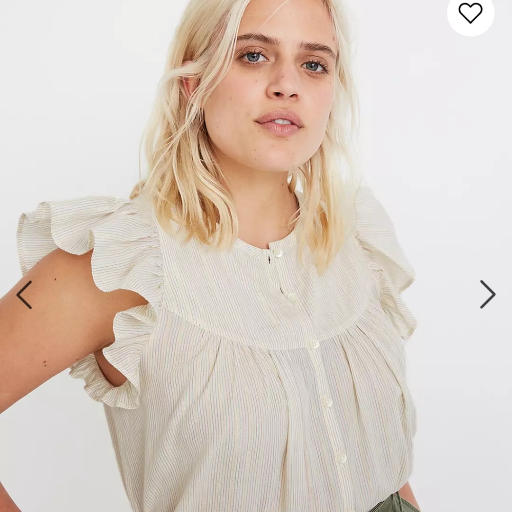 Madewell Ruffle-Sleeve Bib Top in Metallic Stripe,Madewell Rainbow Stripe Blouse